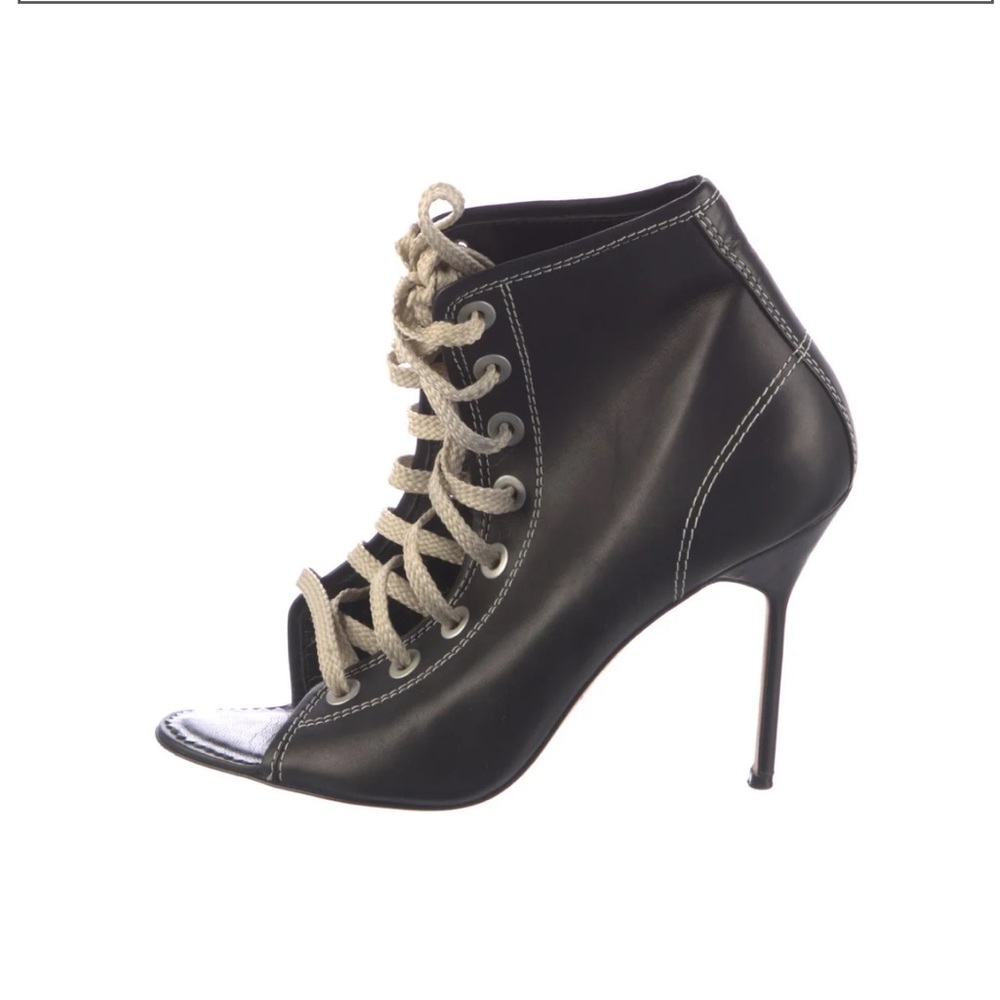 Manolo Blahnik Black Lace-Up Stiletto Heels